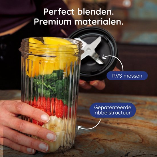 Safecourt Kitchen PureBlend - 1000W Smoothie Maker - BPA frei - inklusive To-Go Trinkdeckel + Strohhalm - Premium Tritan Becher - Schwarz