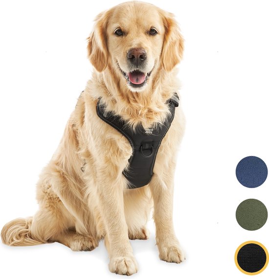Jake & Jacky Hundegeschirr - Anti-Zug - Y-Form - Reflektierend - Verstellbar - Schwarz - XL