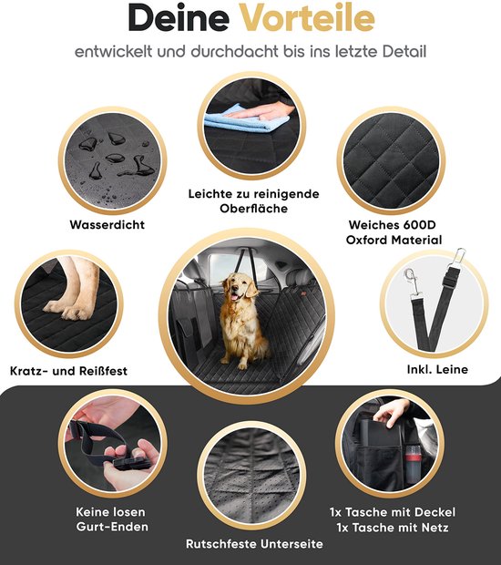 HELDENWERK Autoschondecke - Für Hunde - Rücksitzbank - Wasserdicht und kratzfest - Inklusive Seitenschutz und Sichtfenster - Schwarz