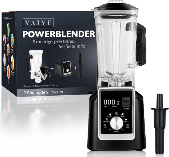 VAIVE - Power Blender Pro - 2L - 2200W - 9 Geschwindigkeiten - Schwarz