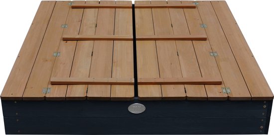 AXI Ella XL Holzsandkasten in Anthrazit/Braun - Mit Bänken und Deckel - FSC Holz - 120x120x20cm - Sandkasten für Kinder