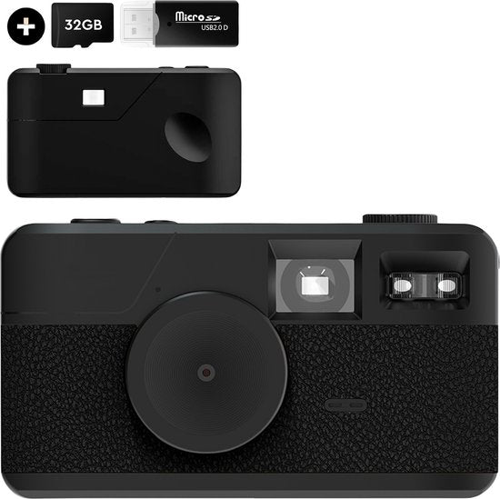 K&L Digitalkamera - Bildschirmlos - Wiederaufladbar - 16.000 Fotos - Fotokamera - Vintage - Inklusive 32GB - Langlebig - Schwarz