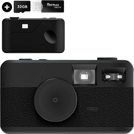 K&L Digitalkamera - Bildschirmlos - Wiederaufladbar - 16.000 Fotos - Fotokamera - Vintage - Inklusive 32GB - Langlebig - Schwarz