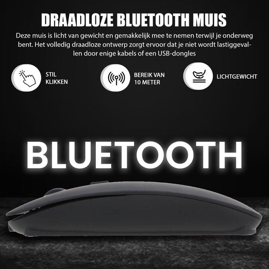 K&L Kabellose Maus - Kabellose Bluetooth-Maus Laptop - Geräuschlos - Wiederaufladbar - Schwarz