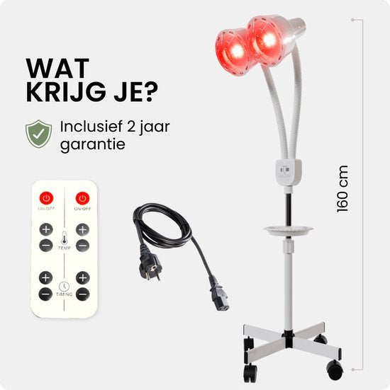 Resty® Infrarot-Lampe - 550W - Rotlichttherapie - Wärmelampe - Timer - Extra stabiler Fuß - Doppelkopf