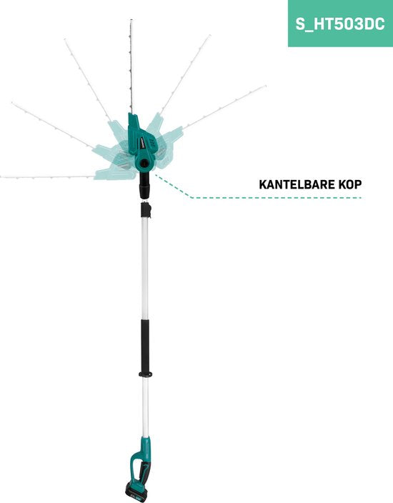 VONROC Teleskop-Accu-Heckenschere 20V - Kippbares Messer - Stufenlos einstellbar (inkl. 2.0Ah Akku und Schnellladegerät)