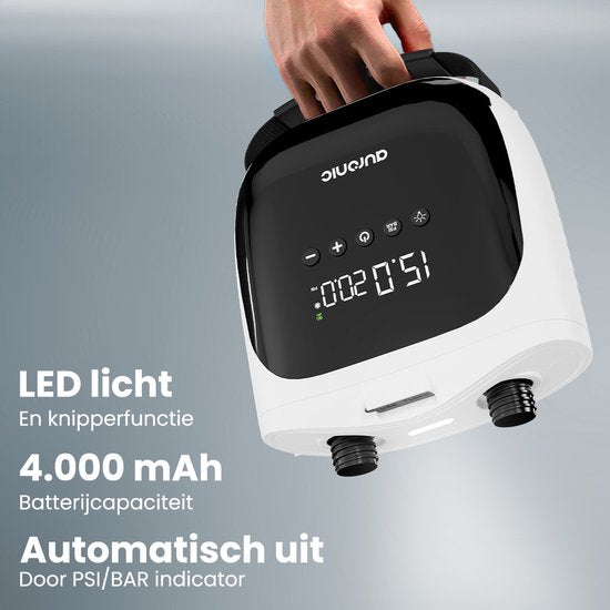 Auronic 2-in-1 Elektrische Luftpumpe - 4000 mAh Akku - 12-17V - 20 PSI - u.a. SUP Board, Luftmatratze, Kajak, Kite & Zelt - aufblasen/entlüften