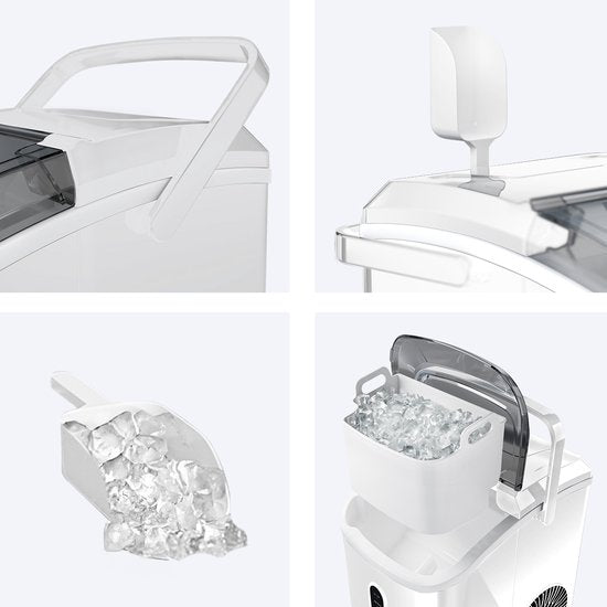 KitchenBrothers Nugget Eiswürfelbereiter - 1.1L - Crushed Ice Maker mit Eisportionierer - Tragbar - 15kg/24 Stunden - Weiß