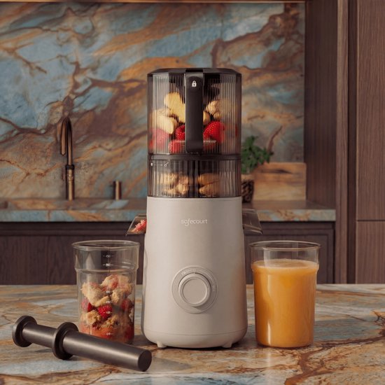 Safecourt Kitchen Slow Juicer XXL - leistungsstarker Motor [Vorschneider & Kaltpress-Technologie] - einfache Reinigung - BPA-frei - Entsafter Beige