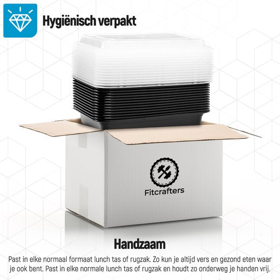 Fitcrafters Meal Prep Trays - Frischhalteschalen - Gefrierschalen - 20 Stück - 1 Abteil - 1L - BPA frei
