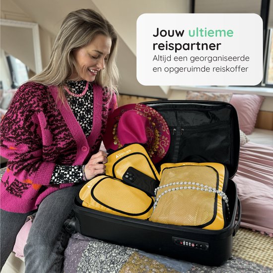 Volcan Compression Packing Cubes - Kofferorganisationsset - Mit Kompressionsreißverschlüssen - Rucksack & Koffer - 4er Set - Ocker