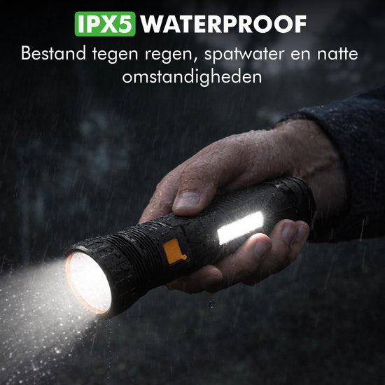 Travelhawk Flashlight - Taschenlampe Led - Taschenlampe Militär - Batteriebetriebene Taschenlampe - 1000 Lumen - Solarpanel - Wasserdicht - Schwarz