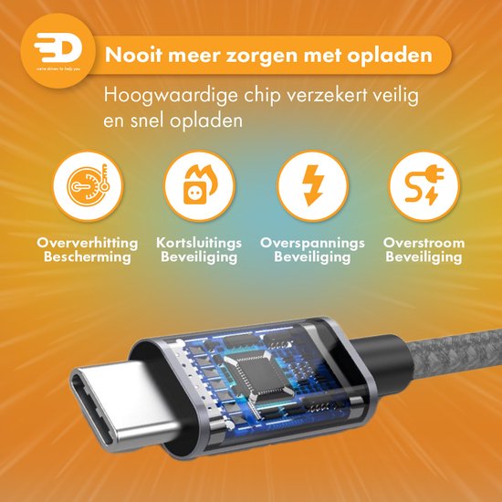 Drivv. USB zu USB C Kabel - Schnellladegerät - USB C Daten- und Ladekabel - 3 Meter - Geeignet für Samsung, iPhone 15 & mehr - Space Grau