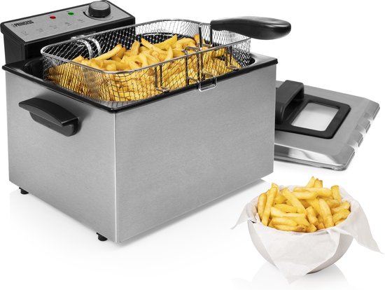Princess Fryer 185000 - Großfritteuse - 1 großer und 2 kleine Körbe - 5 Liter - 3270W - Sichtfenster - Kaltzone - Anti-Geruchsfilter