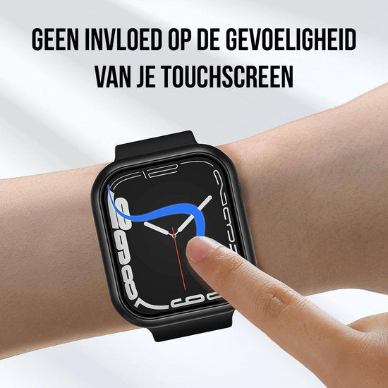 Gehäuse passend für Apple Watch Series 7 / 8 / 9 - 45 mm Displayschutzfolie - 2 Stück - Full Cover Hard Case - Schwarz - Podec