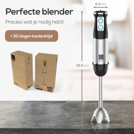 KitchenLove Stabmixer - 800W - 6 Geschwindigkeiten + Turbo - Schwarz/RVS