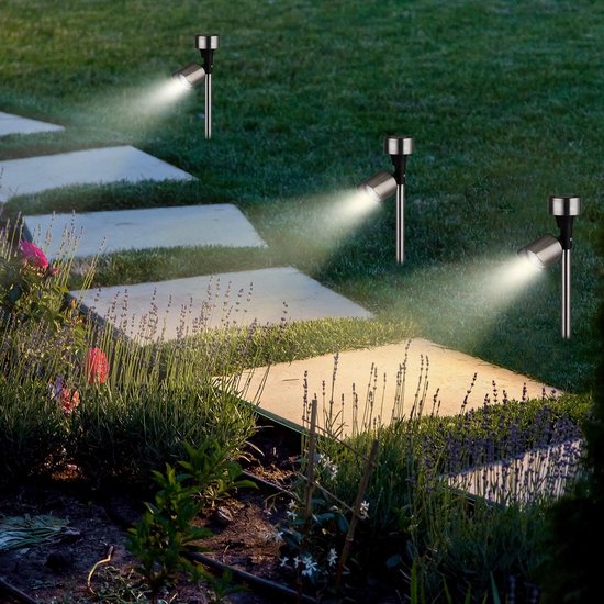 Monzana 6er Set LED Solar - Gartenleuchte - Edelstahl