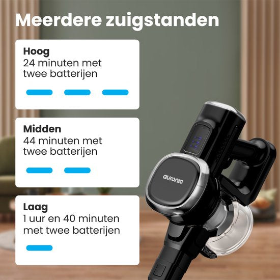 Auronic Stick Staubsauger - Kabellos - Beutellos - Akkubetrieben - Selbstständig - 220W - Extra Akku - Staubsauger - Schwarz