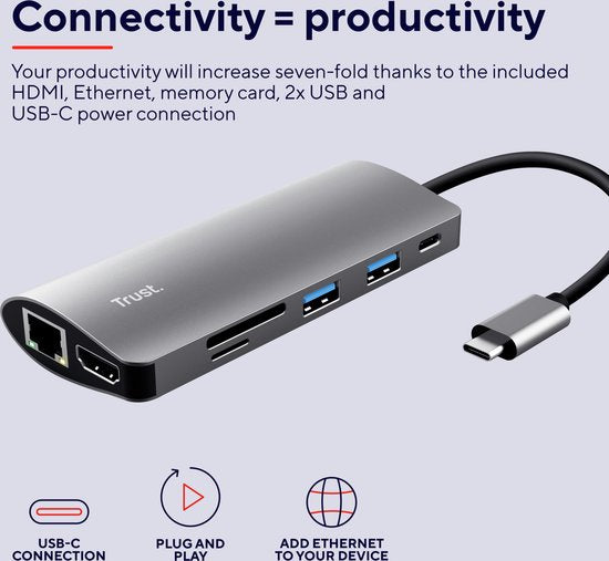 Trust USB-Hub – USB-Splitter – USB-Verteiler – USB-Anschlusserweiterung – Grau
