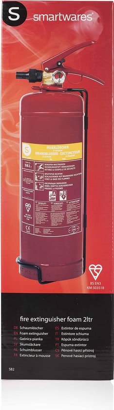 Smartwares 10.014.97 Feuerlöscher - 2 Liter - Schaum - Inklusive Aufhängevorrichtung - Brandklasse AB - BSI zertifiziert