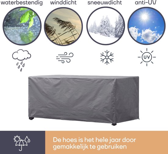 Perel Outdoor-Abdeckung für Tische bis 220 cm, grau, rechteckig, 225 cm x 105 cm x 75 cm