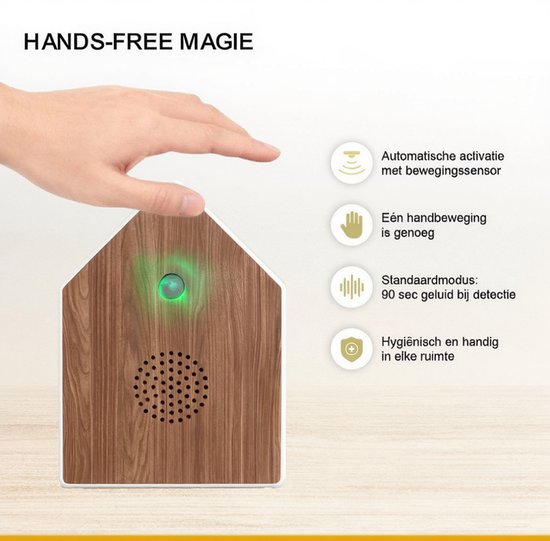UPLY Birdhouse With Sound - Vogelhaus mit Sensor - 5 Naturgeräusche für Toilette/WC - Bewegungsmelder - Zwitscherbox - Geschenk - Inkl. Befestigung - Weiß - Eiche