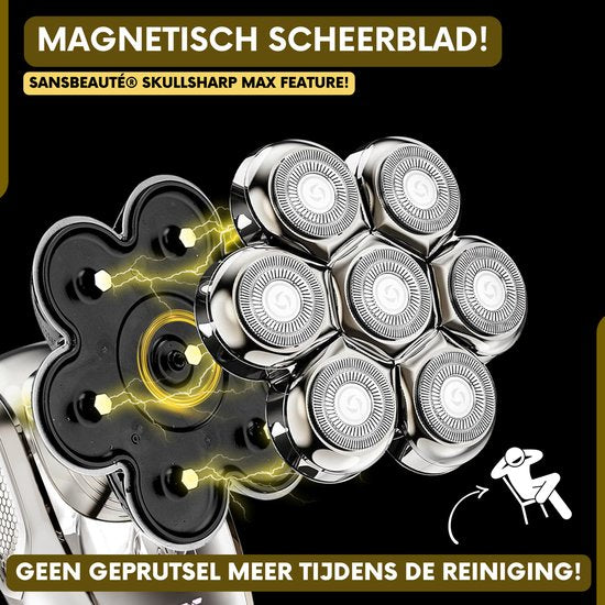6-in-1 Sansbeauté® SkullSharp MAX Rasierer - Für Männer - Trimmer - Clipper - Gesichts- und Kopfrasierer - Nass- und Trockenrasur - Elektrisch