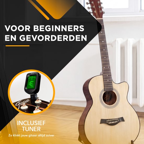Finesse Akustikgitarre - mit Videokurs - 4/4 40" - Westerngitarre - Gitarre Kinder & Erwachsene - Natur