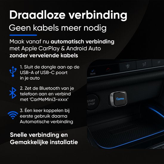 CarMe Ultra Mini 2-in-1 CarPlay Dongle - Drahtloses CarPlay & Android Auto - USB-A & USB-C - Android Auto Dongle - Silber