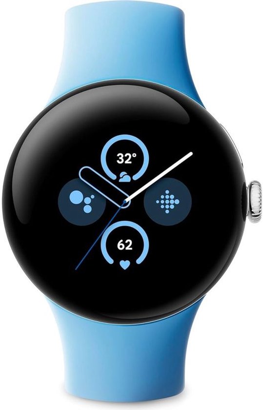 Google Pixel Watch 2 - Silbernes Gehäuse - Blaues Sportband - GPS - 5ATM - Fitbit-Funktionen - 24 Stunden Akku - AMOLED-Bildschirm
