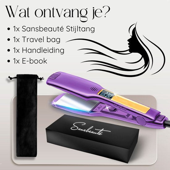 Sansbeauté® Professionelles Glätteisen - 2 in 1 - Lockenstab - Glätteisen - Haarglätter - Schnelles Aufwärmen - 80℃ bis 230℃ - Glätten & Locken - ION-Technologie - Klassisches Lila