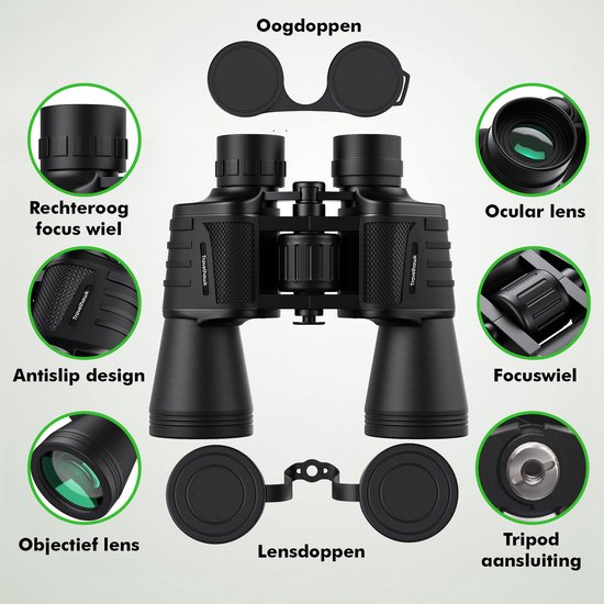 Travelhawk Fernglas - 20x50 - BAK4 - Voll multivergütet (FMC) - Kompaktes Fernglas - Wasserdicht - Mit Umhängekordel, Tragetasche - für Vogelbeobachtung, Jagd, Theater - Schwarz