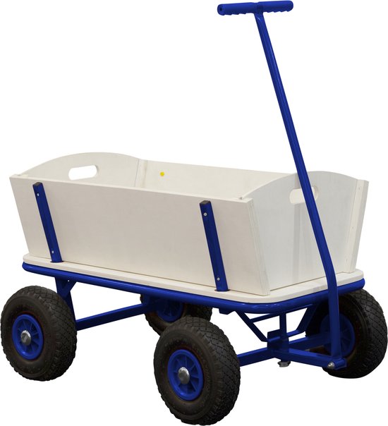 Sunny Billy Beach Wagon Wagon Blau - Blankes Holz - Wagen mit Luftreifen - 94x61x97cm