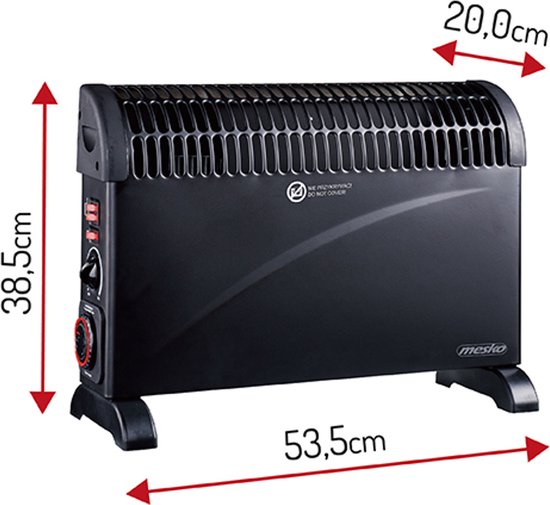 Mesko - Elektrischer Heizkonvektor - MIT einstellbarem Thermostat & 24HTimer - 3 Heizstufen - 2000W - bis zu 20mÂ² - Schwarz