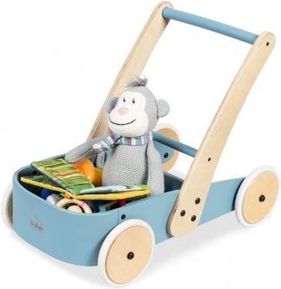 Laufwagen aus Holz – Massives Buchenholz in Pastellblau und naturlackiert – Ein schönes Geschenk für Nikolaus oder Weihnachten