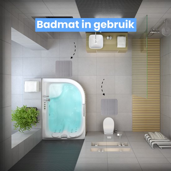 Luft Dusch- und Badematte - 48 x 48 cm - Rutschfest - Grau - Mit Saugnäpfen - Geeignet für Bad und Dusche - Sicher und robust