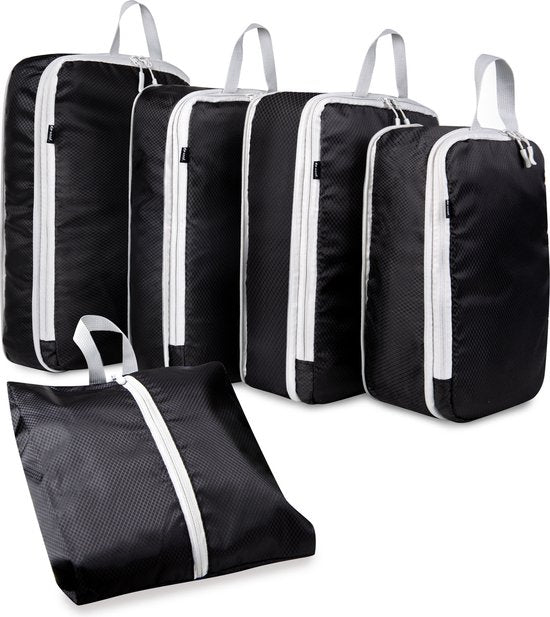 Compression Packing Cubes Set - 5 Stück - Compression Zip - Rucksack / Reisegepäck / Koffer Organizer - Schwarz - Saaf