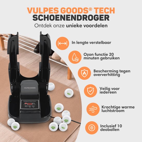 Vulpes Goods® Tech - Schuhtrockner und -erfrischer mit Ozon - Ozon & Trockenfunktion - Inkl. 10 Schuh-Erfrischer - PRO Version
