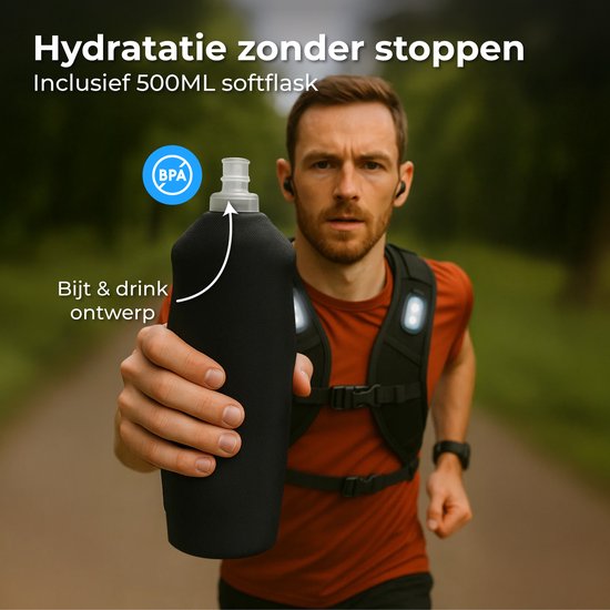 Nuvance Laufweste - 3x LED - Laufweste mit Beleuchtung - Laufweste - Laufweste inkl. Trinkflasche und Handytasche - Universal