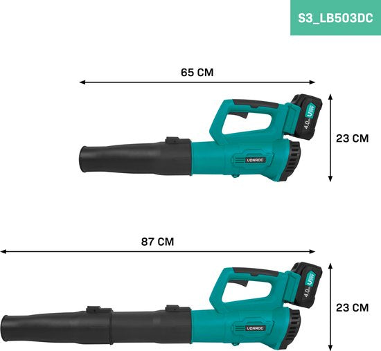 VONROC Accu Laubbläser 20V - Axialmodell - Luftgeschwindigkeit 129 km/h - Luftmenge 7m3/min - Inkl. 4.0Ah Akku und Schnellladegerät