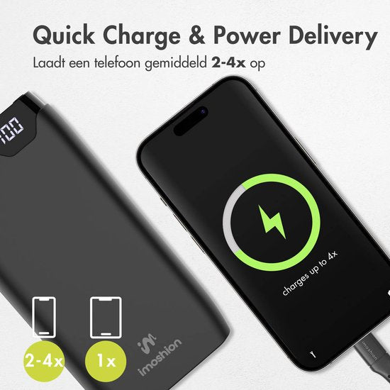 imoshion - Powerbank 20000 mAh - Schnellladegerät - 22,5W - USB-C & USB-A - geeignet für iOS/Android - Schwarz