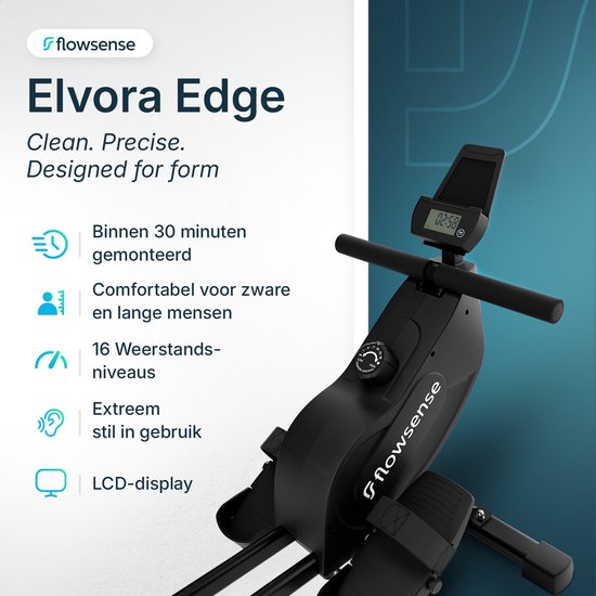 Flowsense Rudergerät - Rudergerät - Leise - Magnetisches Rudergerät Fitness - Rudergerät 16 Widerstandsstufen - LCD Monitor