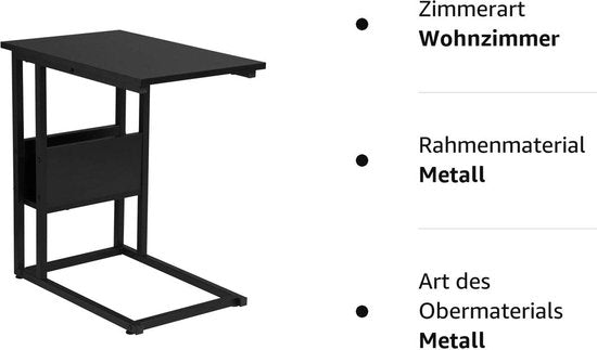 Couchtisch - Beistelltisch - Beistelltisch - Loungetisch - Wohnzimmertisch - Akzenttisch - Schwarz - 55x36x59,5cm