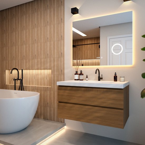 Mirlux Badezimmerspiegel - Mit LED-Beleuchtung & Heizung - Anti-Kondensations-Duschspiegel - Rechteckig - 100x80 cm