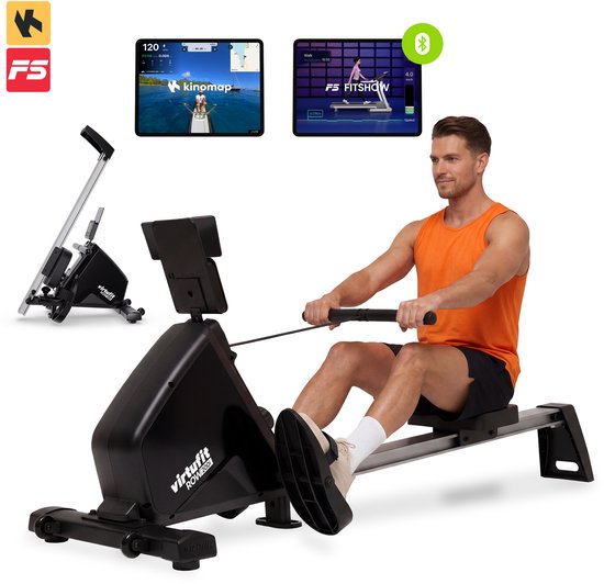 VirtuFit ROW200i Rudergerät – Zusammenklappbar – 10 Widerstandsstufen – Geräuscharm – Kinomap & FitShow – LCD-Display mit Tablet-Halterung – Rudergerät für zu Hause – Rudergerät (ROW450)