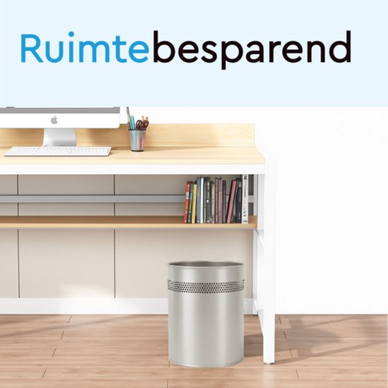 BRASQ Mülleimer Metall Büro/Haushalt - Mülleimer - Abfalleimer - Papierkorb - Rund - Mülleimer - Silber 15 Liter