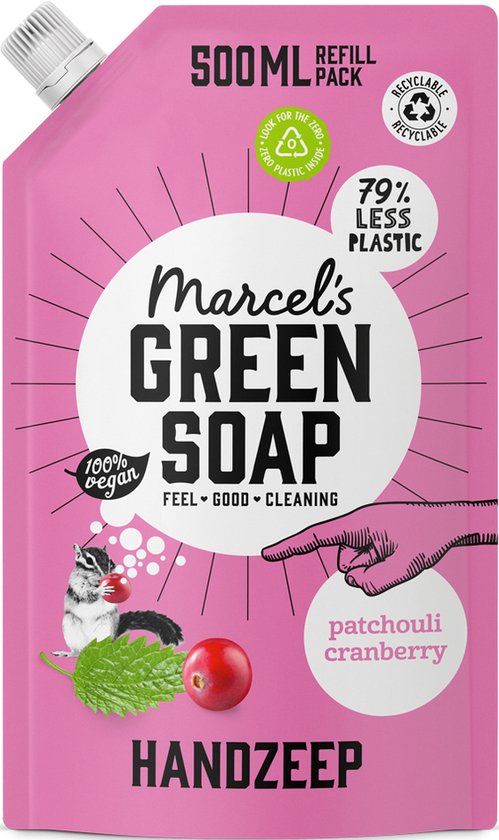 Marcel's Green Soap Handseife Nachfüllpackung – Patchouli & Cranberry – 6 x 500 ml