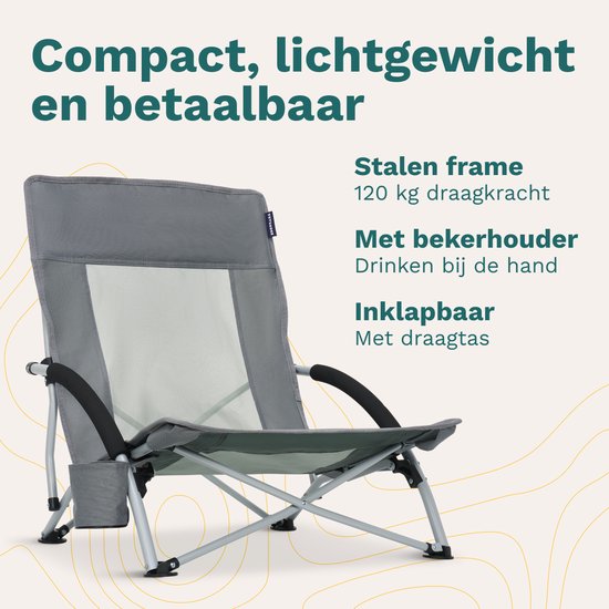 TRVLMORE Strandkörbe - 2er Set - Zusammenklappbar und faltbar - 120KG Tragkraft - Leichtgewicht - Mit Tragetasche und Getränkehalter - Grau