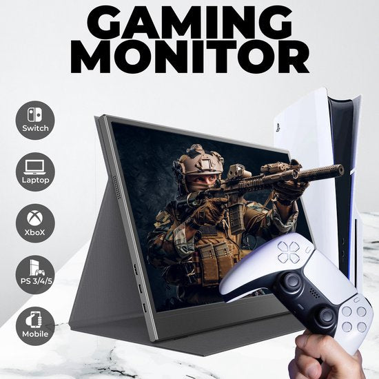 Tragbarer Monitor von Denver - Full HD - 15,6" - Tragbarer Monitor - Ledertasche - HDMI - USB-C - PMO15604