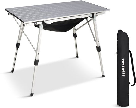 TRVLMORE Campingtisch Verstellbar - 90x52x71cm - Klapptisch mit Aluminiumrahmen - Leichtgewicht - Campingtisch - Klapptisch - Silber